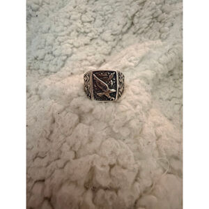 Vintage Sterling Silver Eagle Signet Ring .925 Western Bird Mens Ring Size 8.5